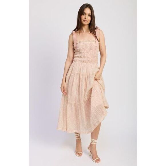 EN SAISON Geraldine Smocked Tie Strap Maxi Dress - Natural size S NWT - Picture 1 of 10